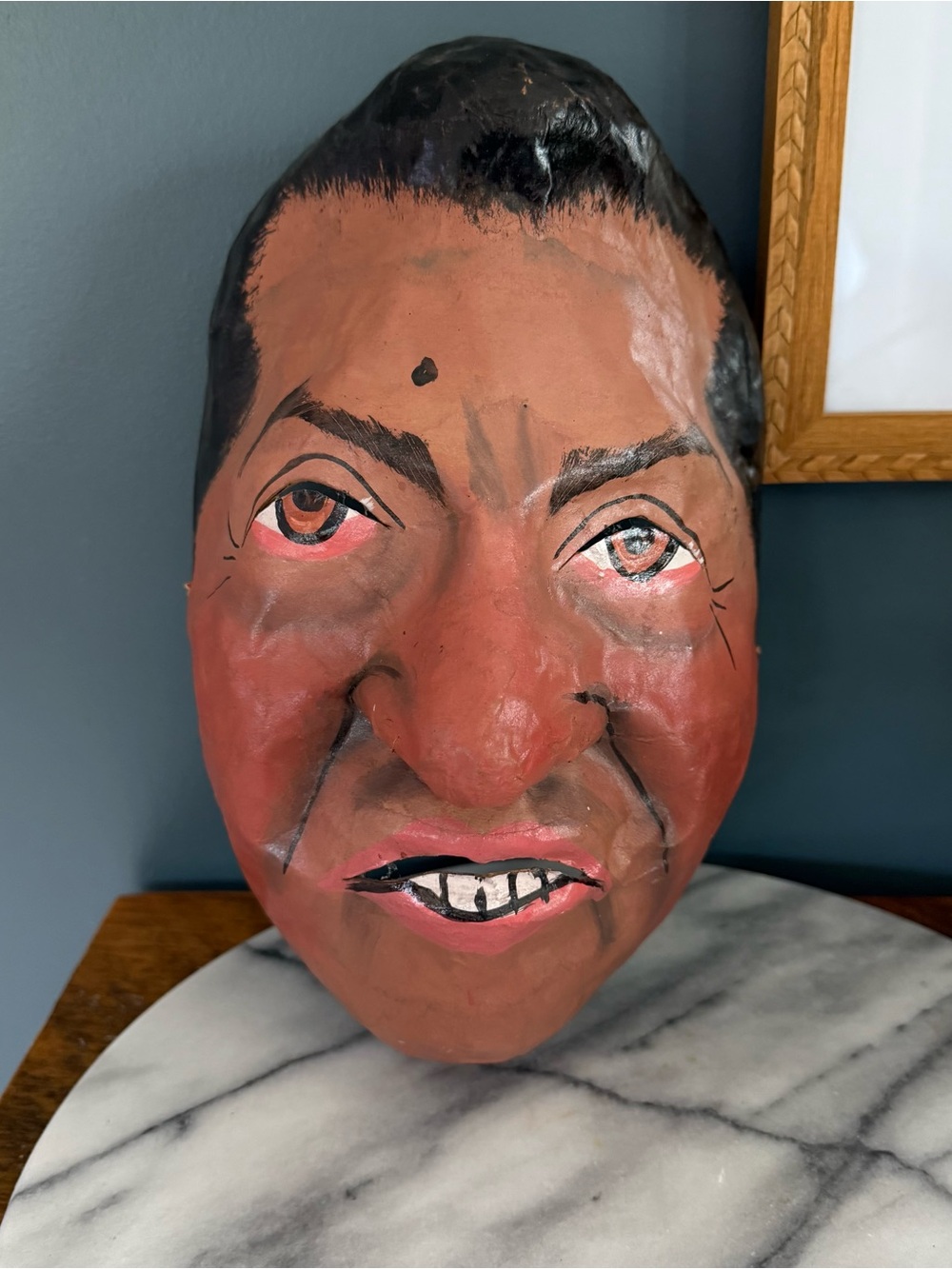 Paper Mache Face Mask Folk Art Halloween Carnival Hand Painted Man Vintage